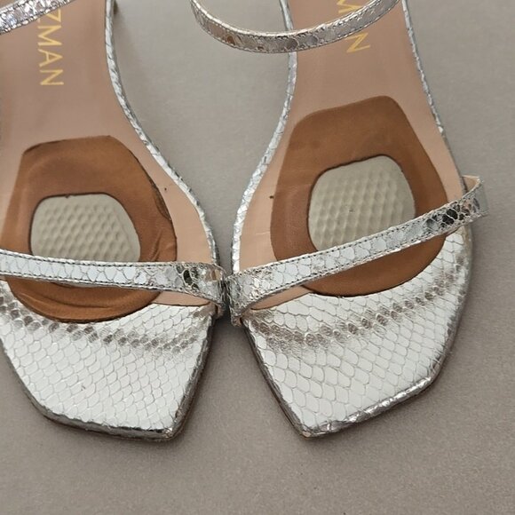 Stuart Weitzman Aleena Sandals In Silver Mini Snake Print - Picture 4 of 7
